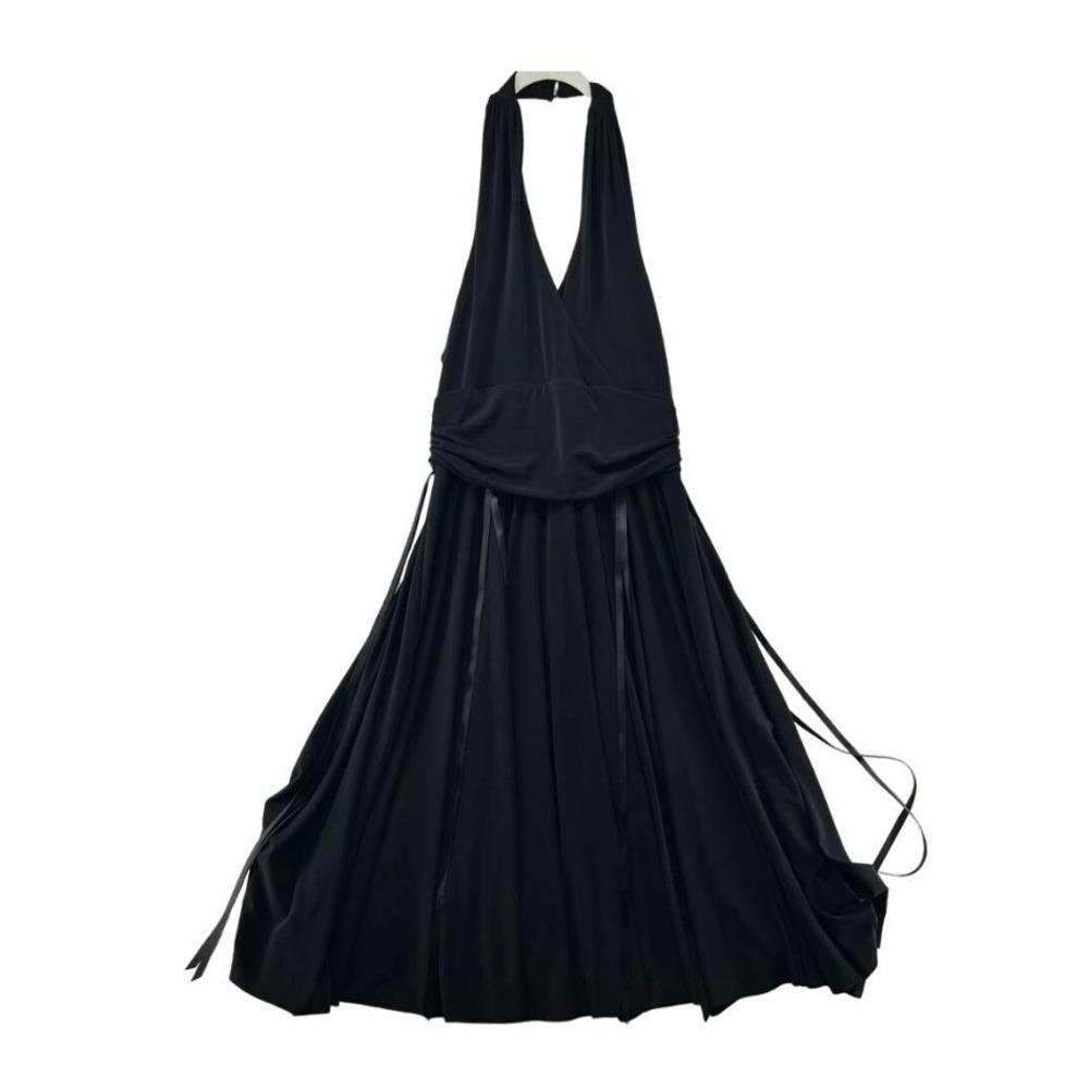Niki Livas Halter Maxi Dress Sleeveless Evening Gown Formal Black HOCO Y2K14